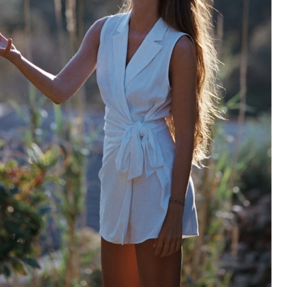 Zara White linen blend Casual short Romper jumpsuit Sz-L